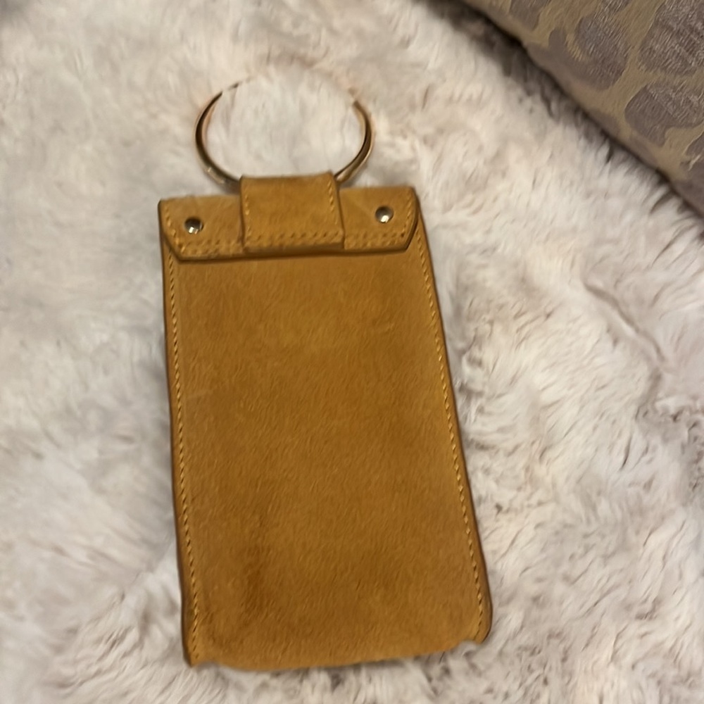 H&M Suede Mustard Color Clutch Wristlet Cellphone Bag Purse - Picture 4 of 5